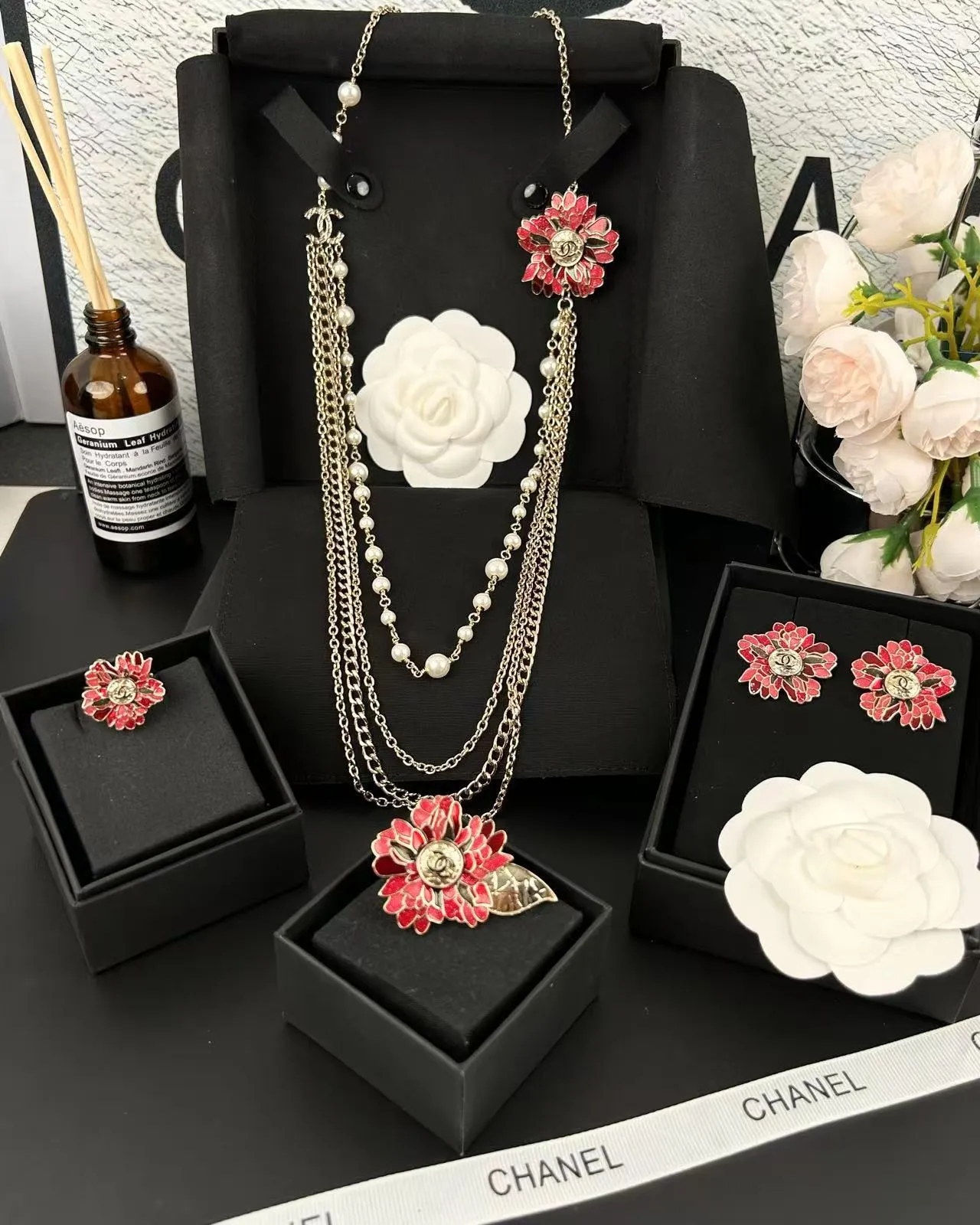 Chanel Floral Enamel CC Logo Stud Earrings 8