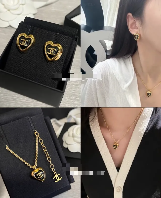 Chanel सोने का काला चेन हृदय आकार का पेंडेंट नेकलेस 13