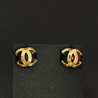 Chanel 金黑色 interlocking CC Logo Metal Earrings
