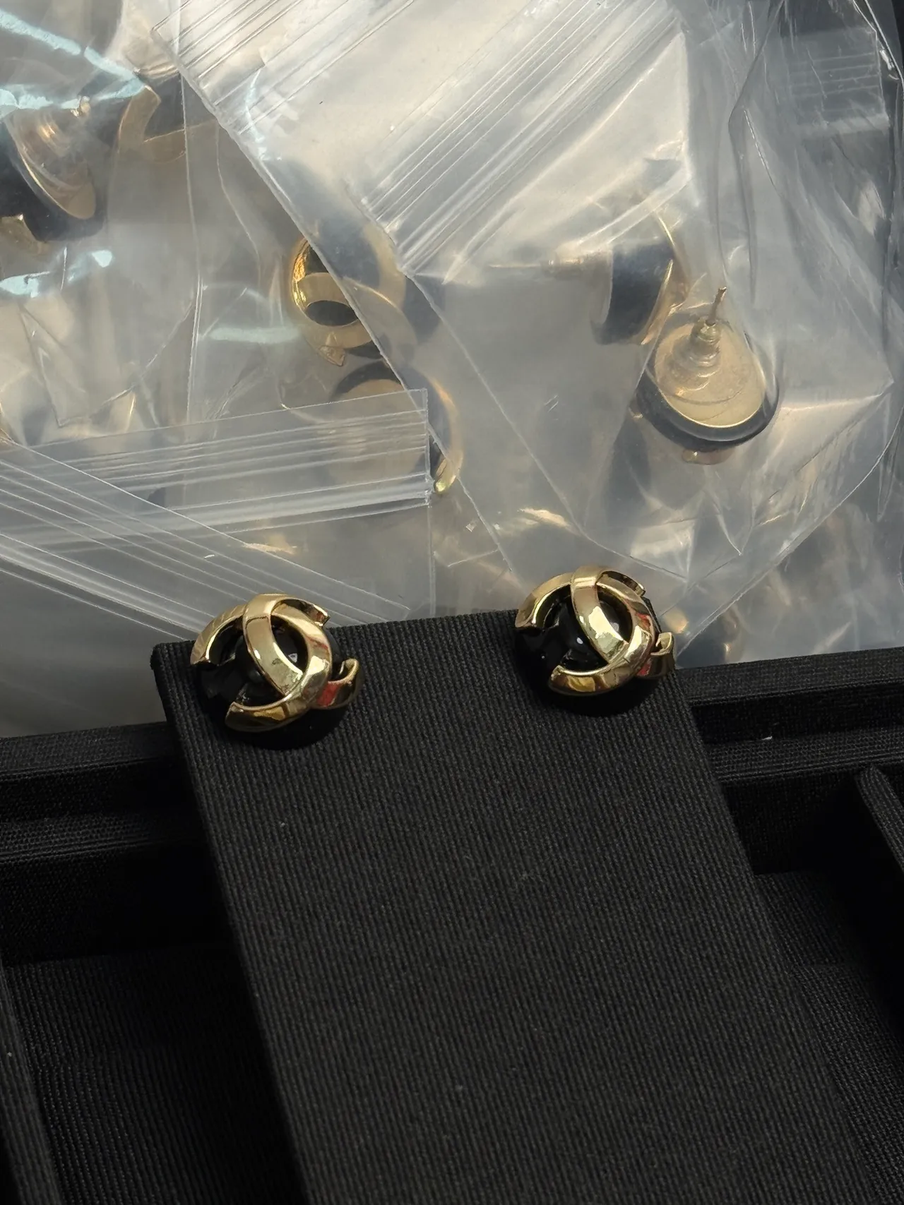 Chanel Gold Black Interlocking CC Logo Metal Earrings 4