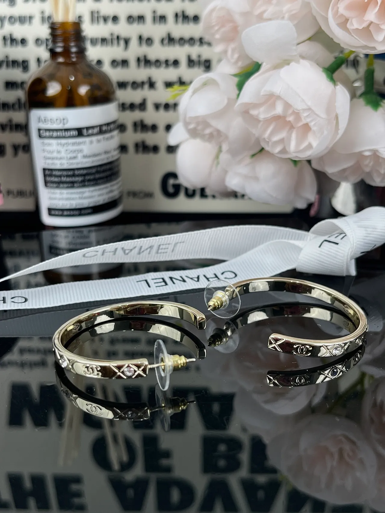 Chanel Gold Transparent Hoop Earrings 4