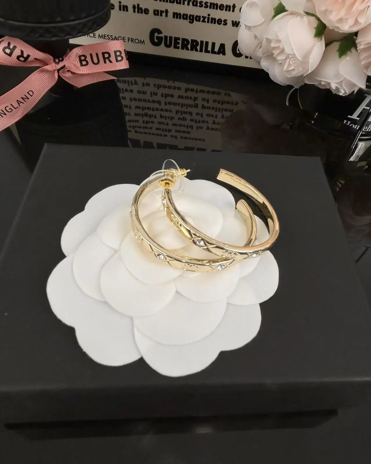 Chanel Gold Transparent Hoop Earrings 8