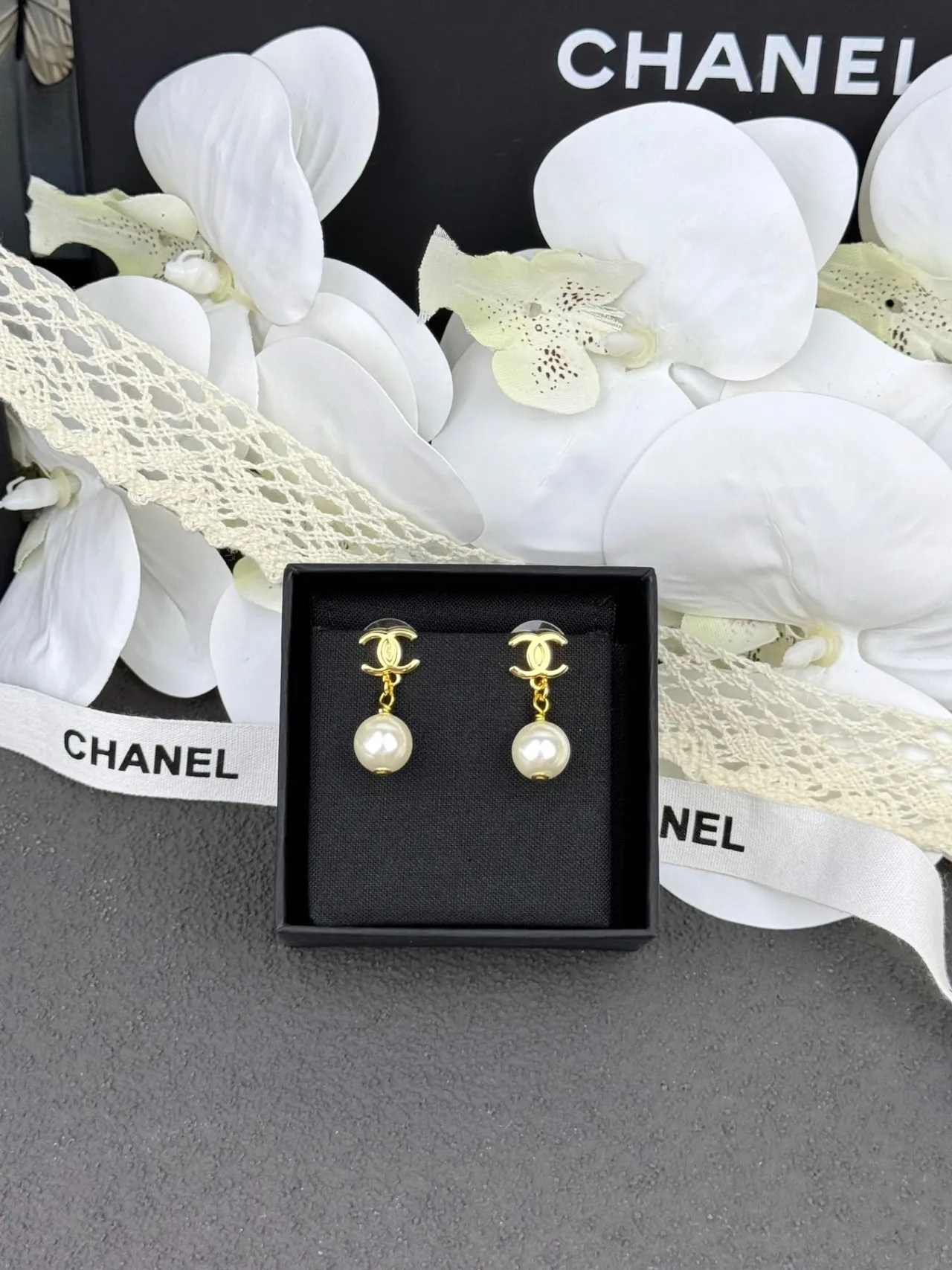 Chanel Gold White CC Logo Spherical Pearl Earrings 6