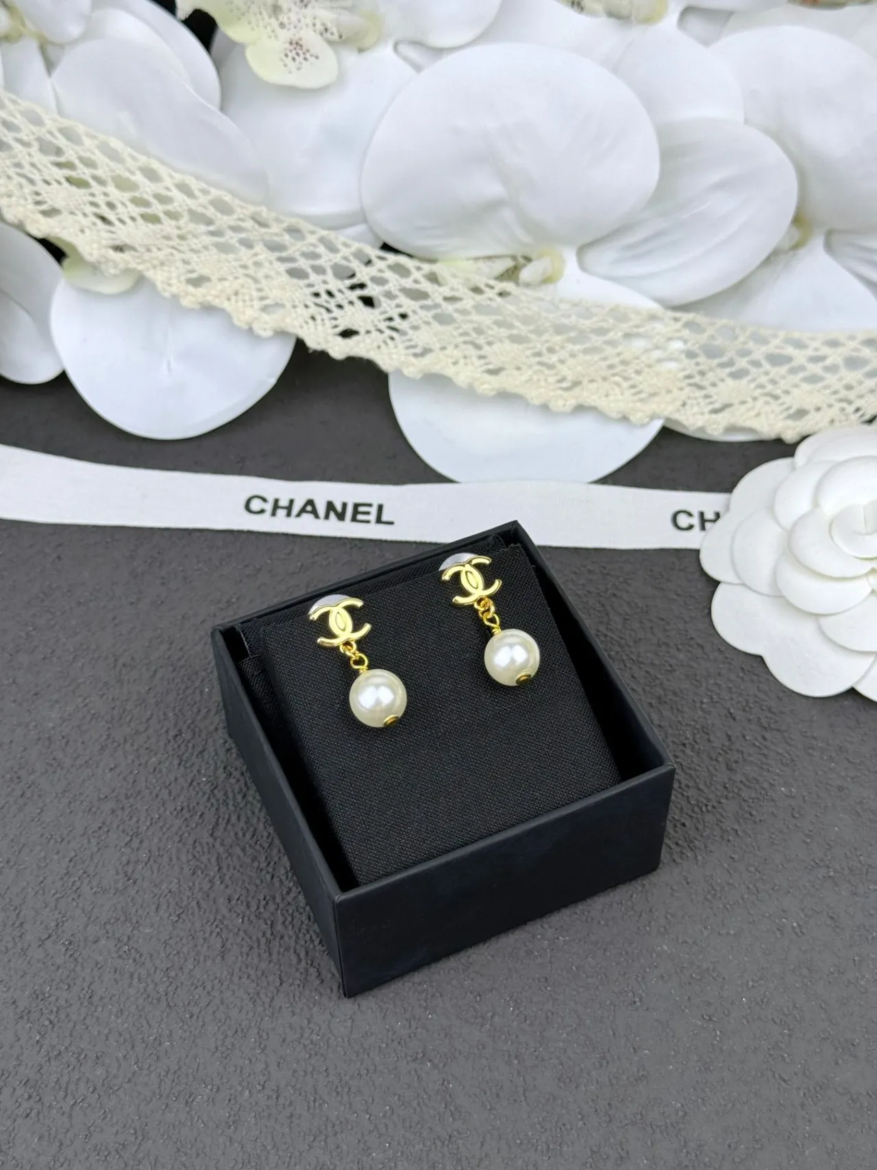 Chanel Gold White CC Logo Spherical Pearl Earrings 7