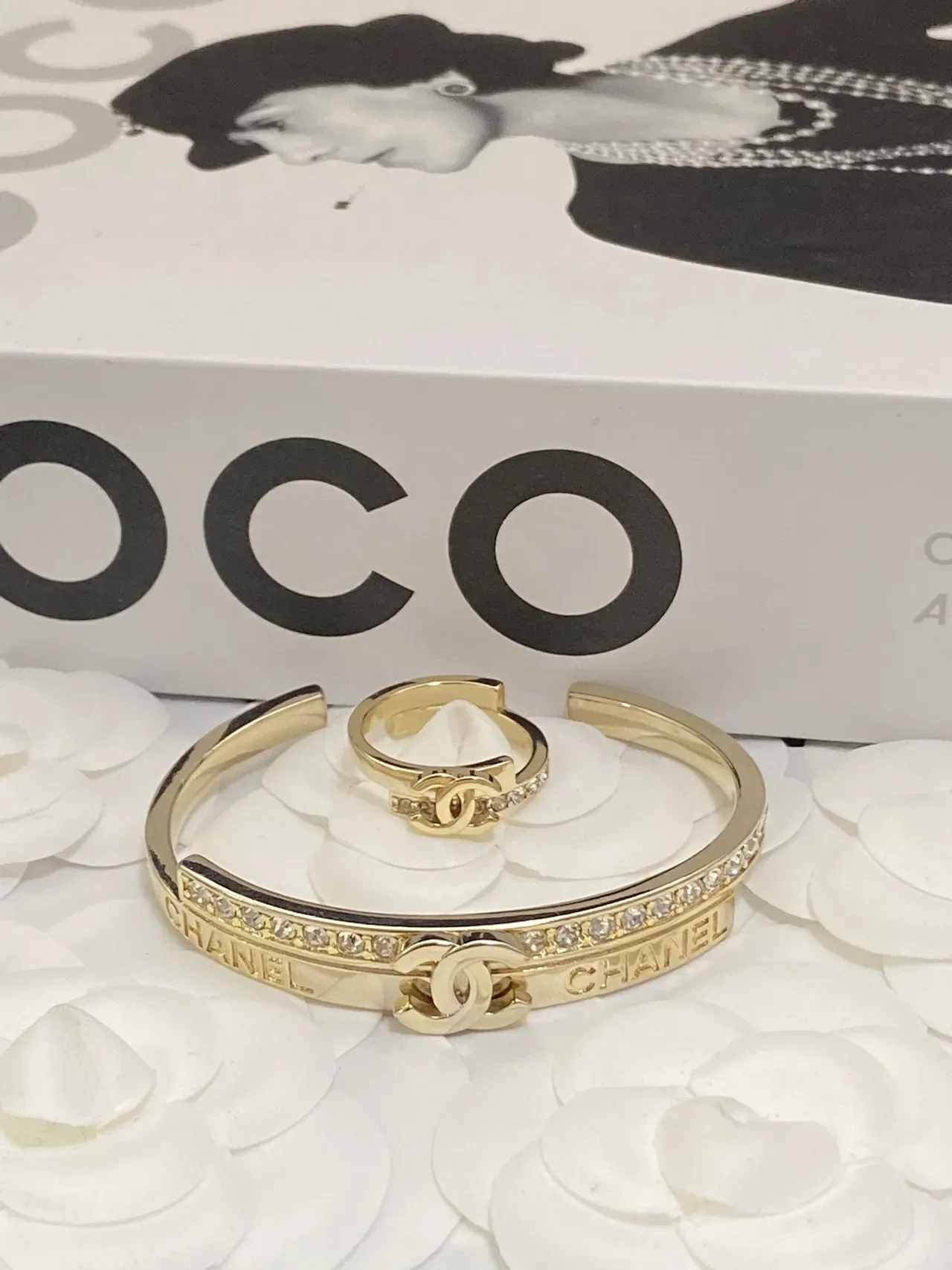 Chanel Gold White Pavé Crystal Bracelet 4