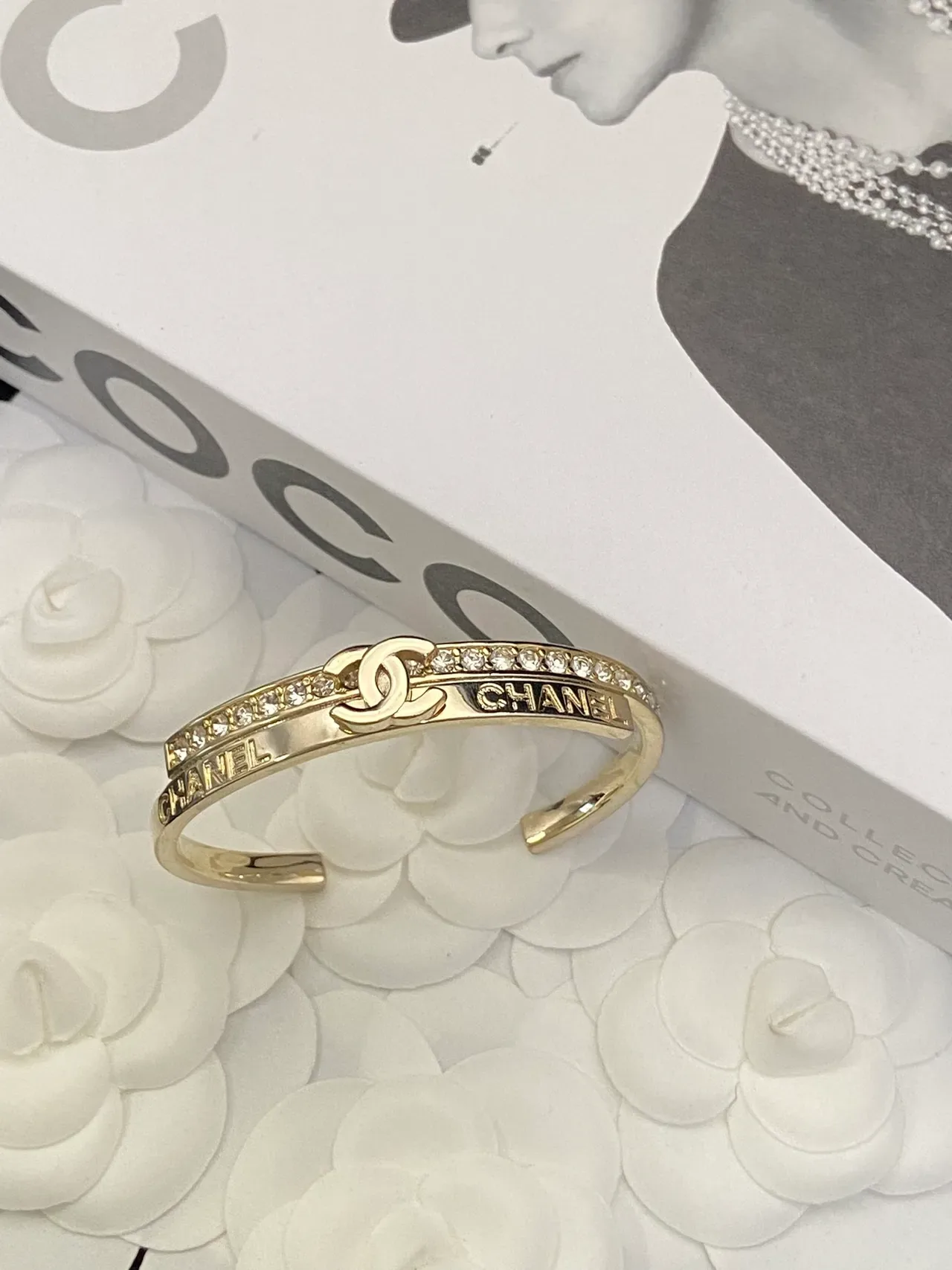 Chanel Gold White Pavé Crystal Bracelet 5