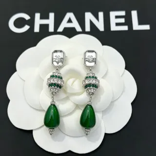Chanel Green and Crystal Drop Earrings