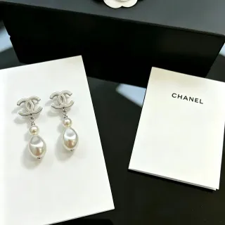 Chanel Interlocking CC Double Pearl Drop Earrings