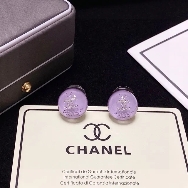 Chanel La Pause Purple Crystal CC Stud Earrings 2