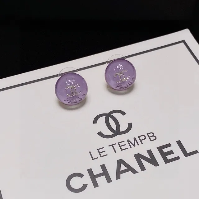 Chanel La Pause Purple Crystal CC Stud Earrings 6
