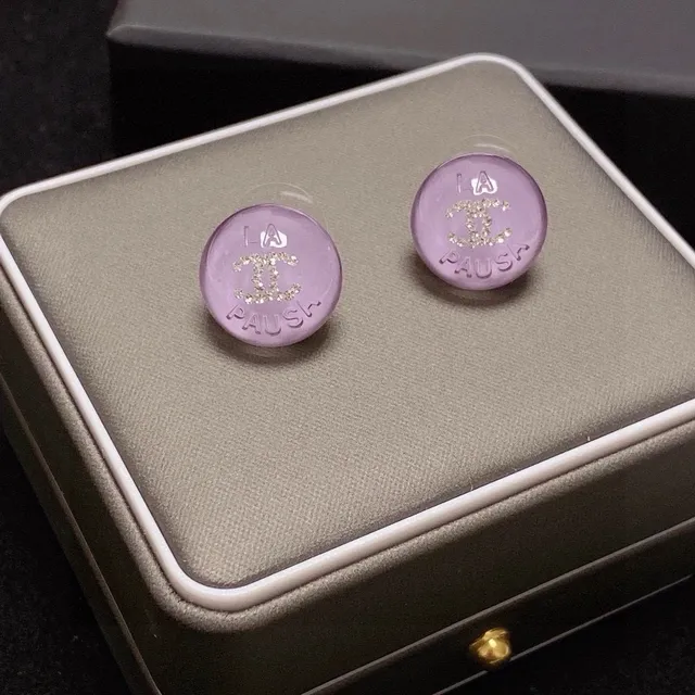 Chanel La Pause Purple Crystal CC Stud Earrings 8