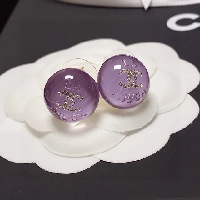 Chanel La Pause Purple Crystal CC Stud Earrings 9