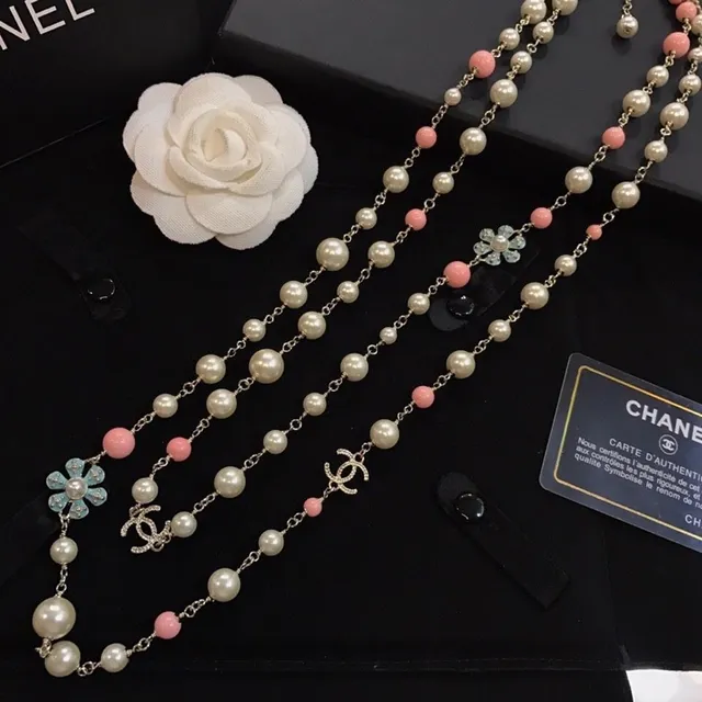 Chanel Collier Perles Longues Beige Rose Multi-Strand Collier de Perles 7