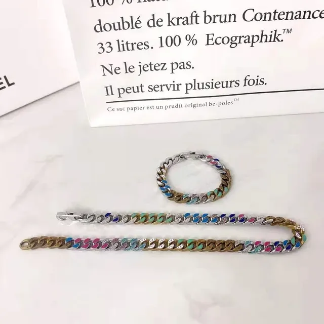 Chanel Multicolor Enamel-Coated Curb Chain Metallic Mixed-Tone Links Bracelet 3