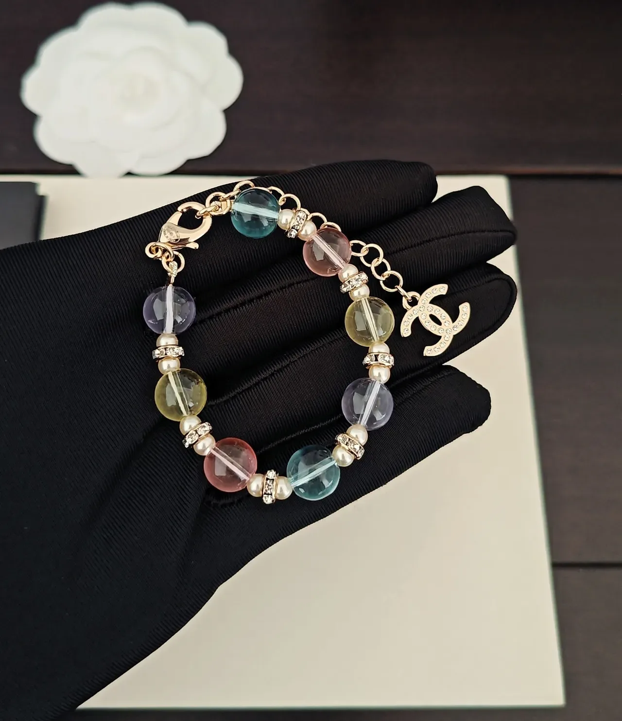 Chanel Multicolor Gold Beaded Charm Bracelet 1