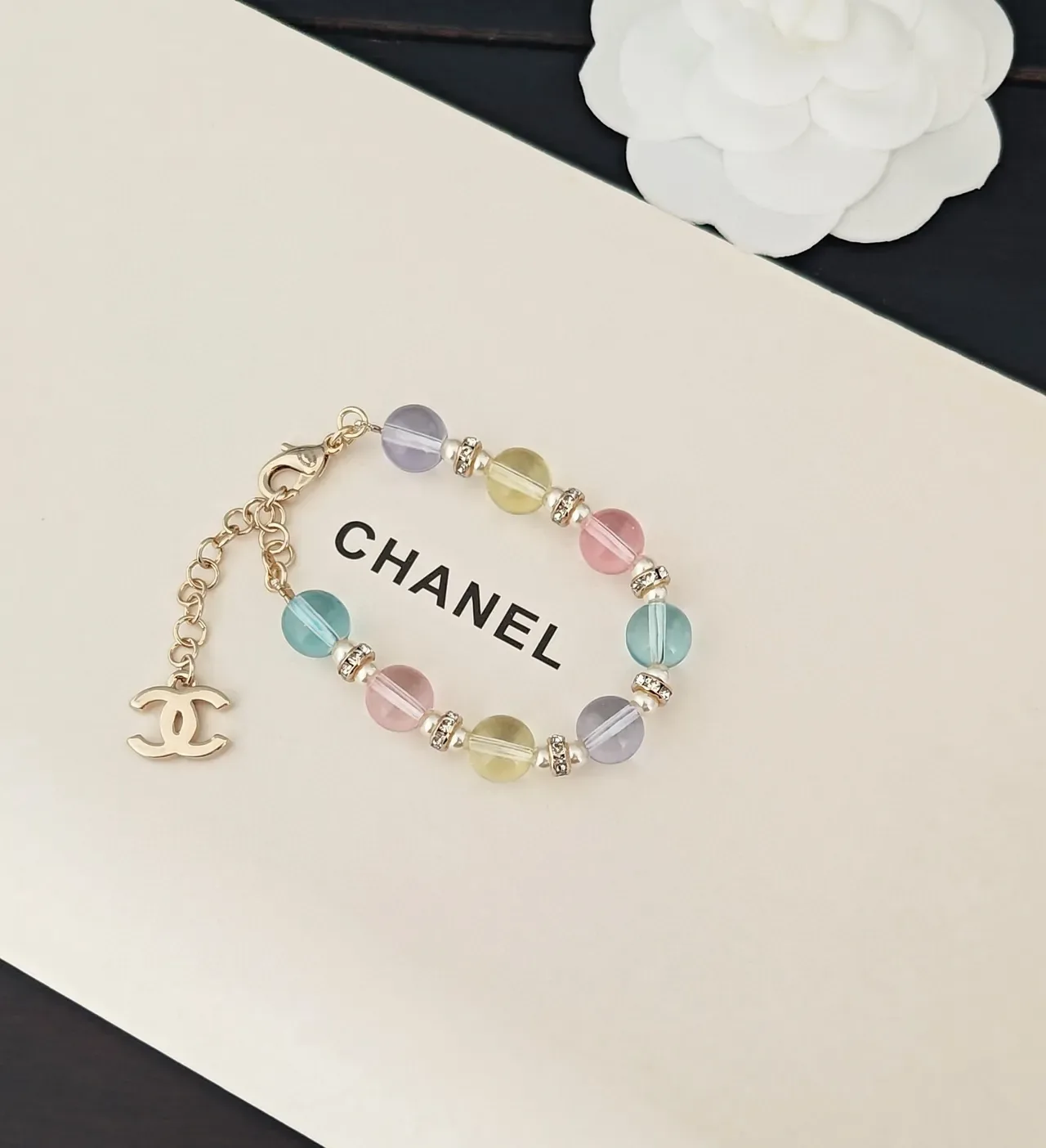 Chanel Multicolor Gold Beaded Charm Bracelet 2