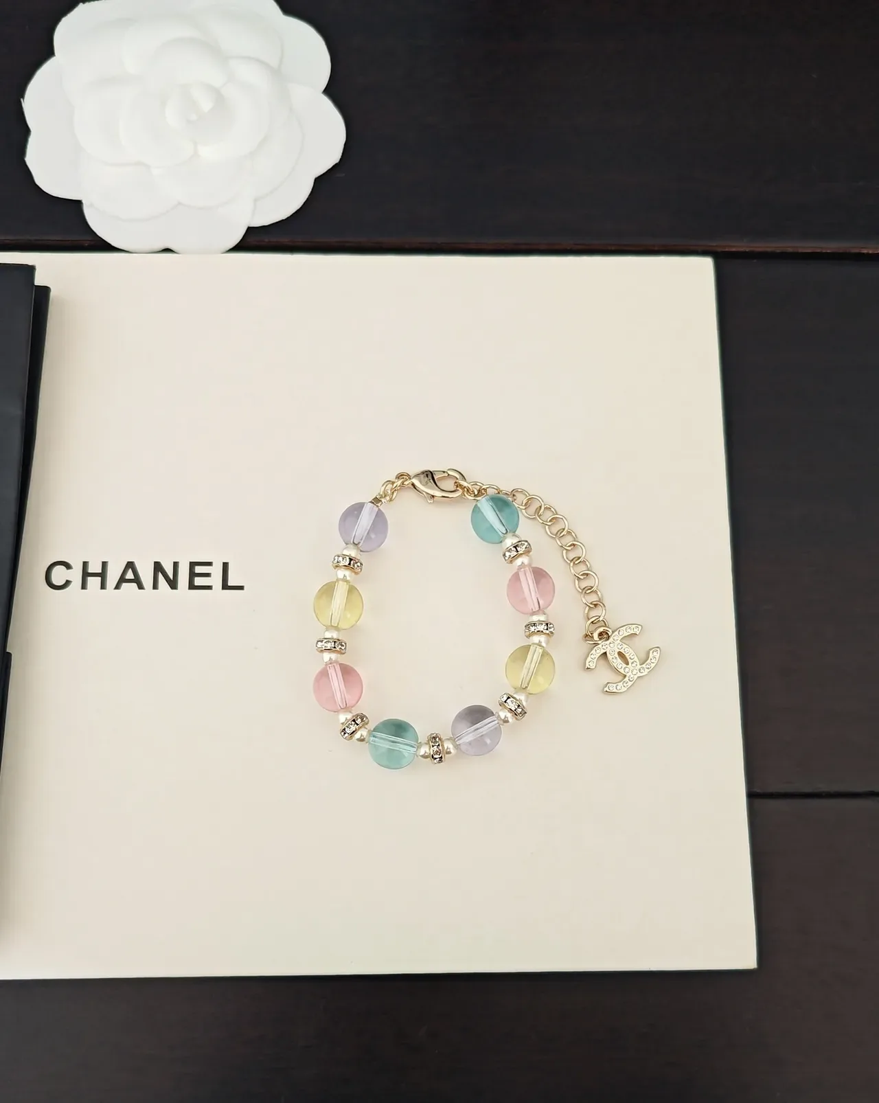 Chanel Multicolor Gold Beaded Charm Bracelet 5