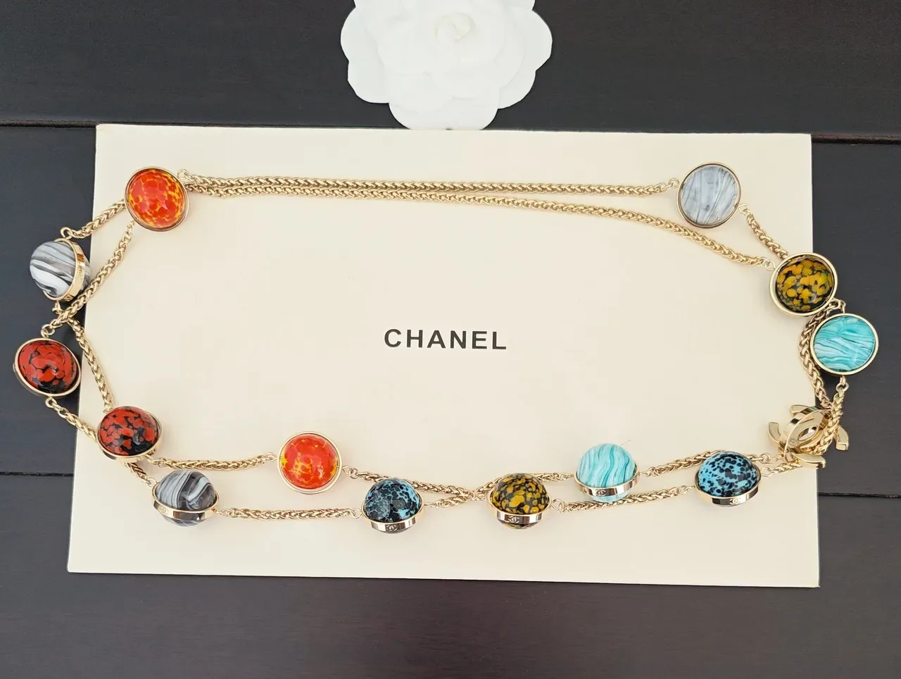 Chanel Multicolor Resin Cabochon Long Chain Necklace 3