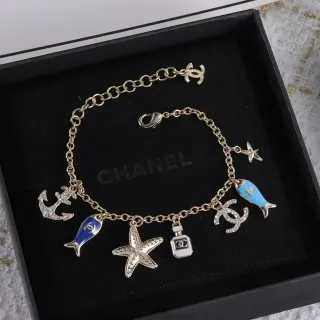 Chanel Nautical Charm Bracelet Gold Blue Chain Enamel Charms Bracelet