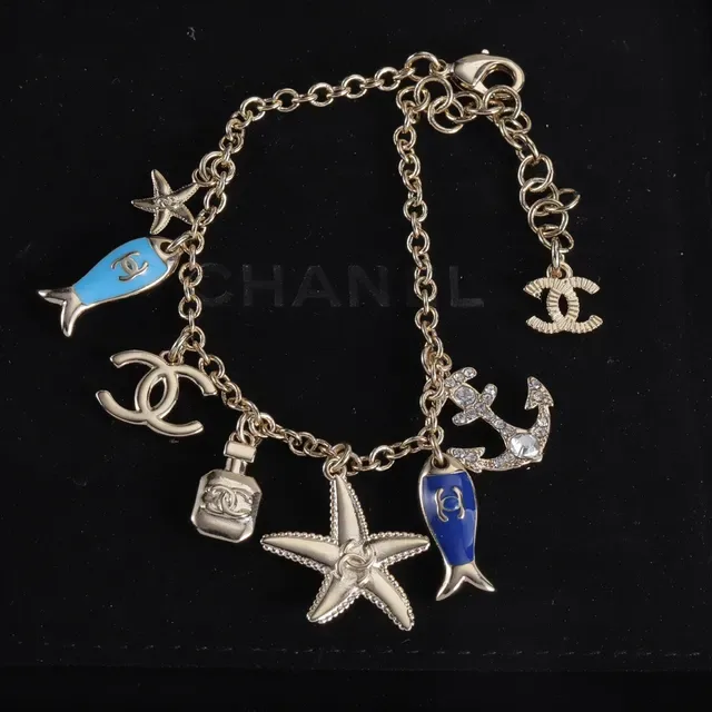 Chanel Bracelet Charm Nautique Chaîne Or Bleu Charms Émaillés 4
