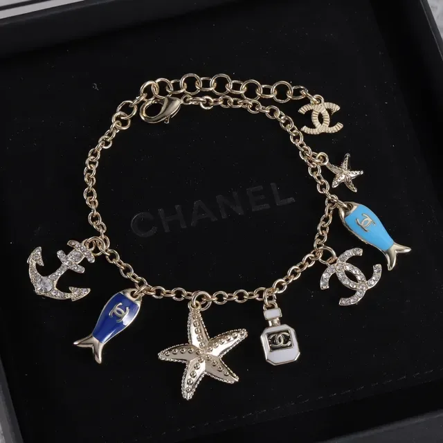 Chanel Bracelet Charm Nautique Chaîne Or Bleu Charms Émaillés 5