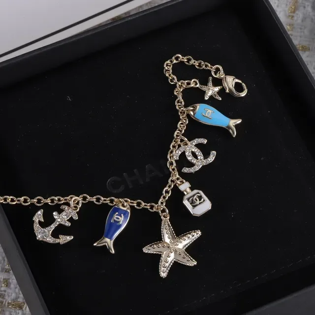 Chanel Bracelet Charm Nautique Chaîne Or Bleu Charms Émaillés 6