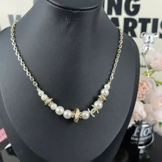 Chanel Pearl and CC Logo Gold-Tone Chain Necklace