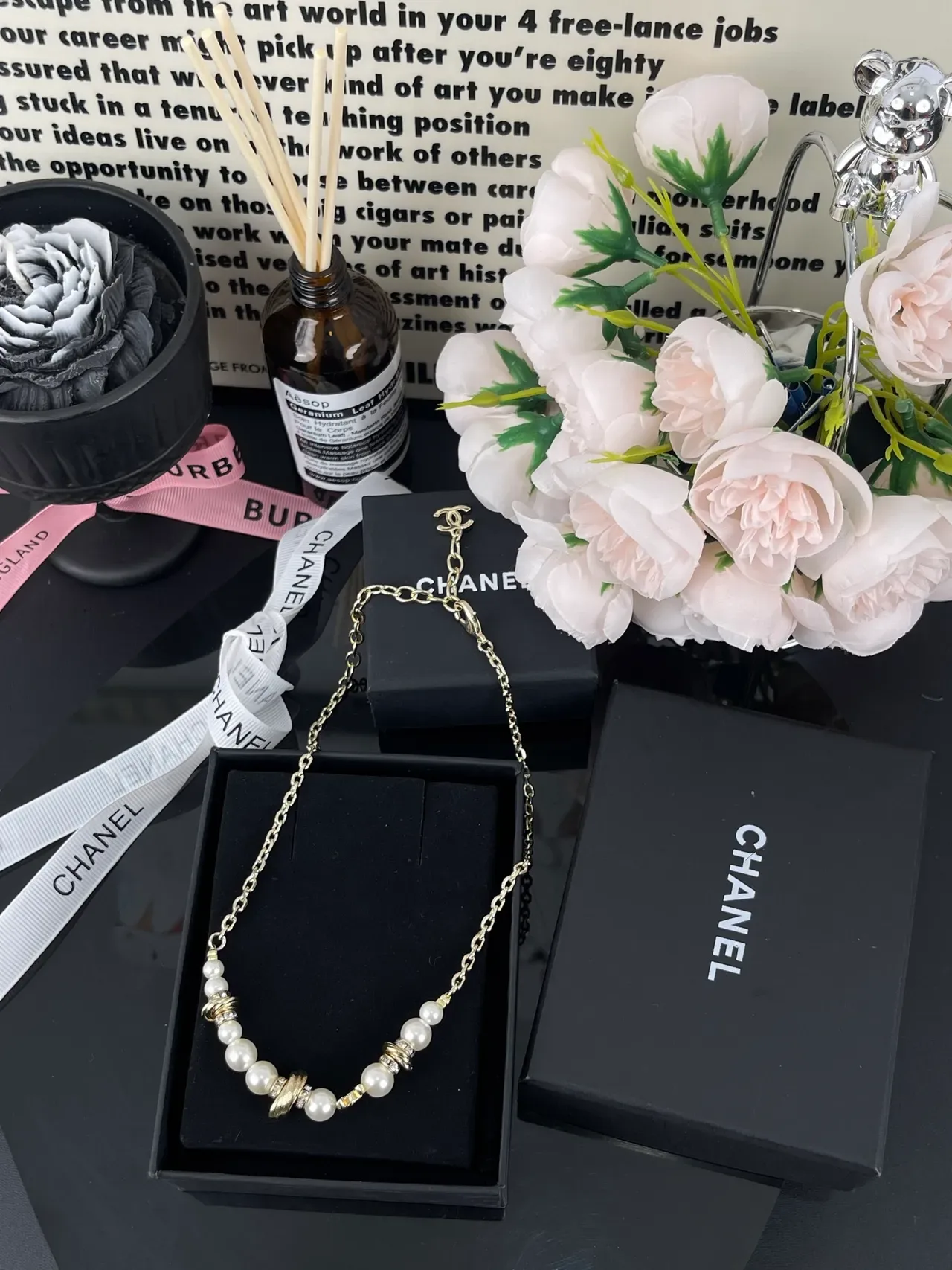 Chanel Collier Perles et Logo CC Chaîne Or 5