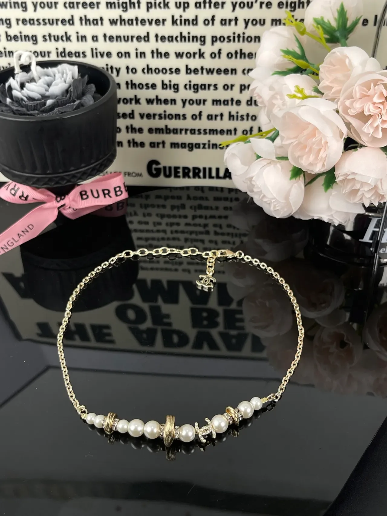 Chanel Collier Perles et Logo CC Chaîne Or 8