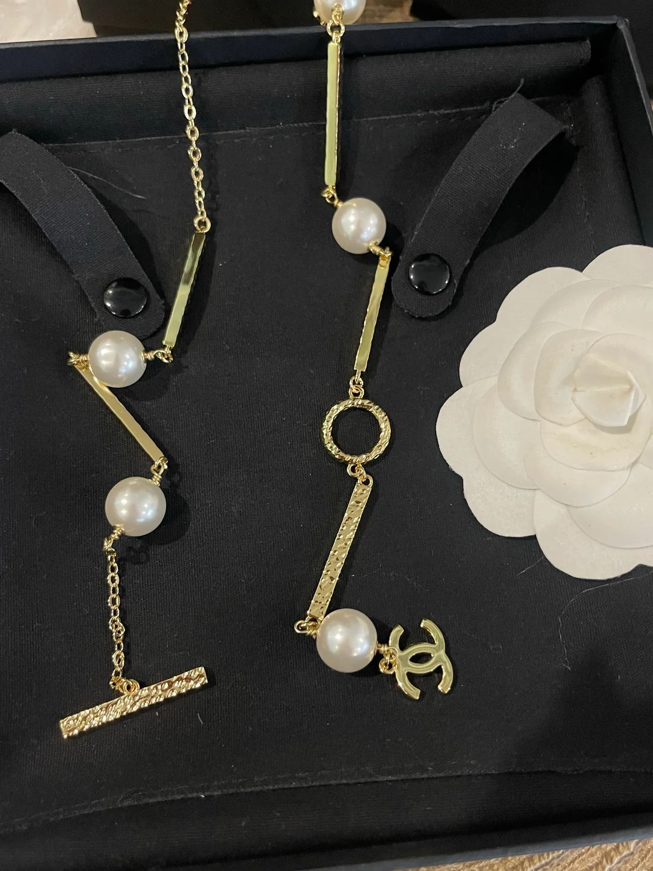 Chanel Collier Perles Lariat Or Blanc 6