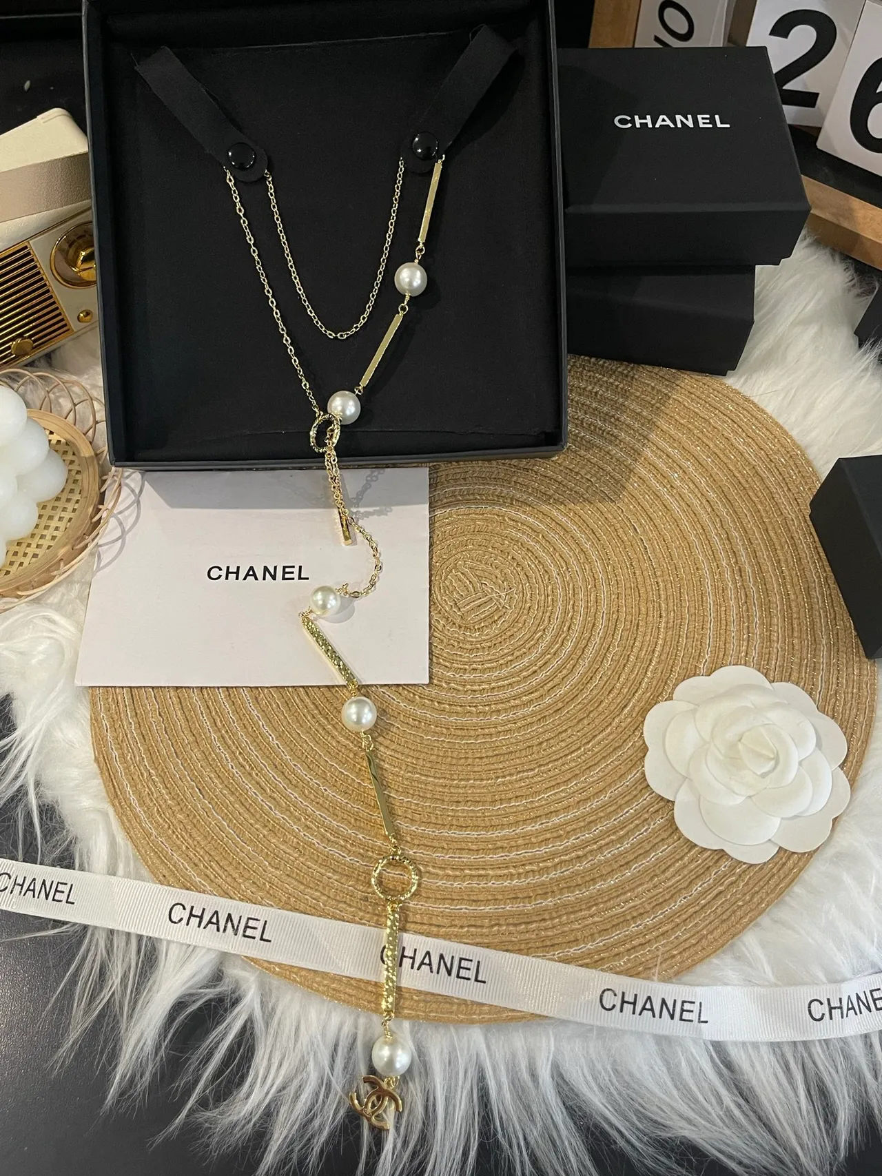 Chanel Collier Perles Lariat Or Blanc 7