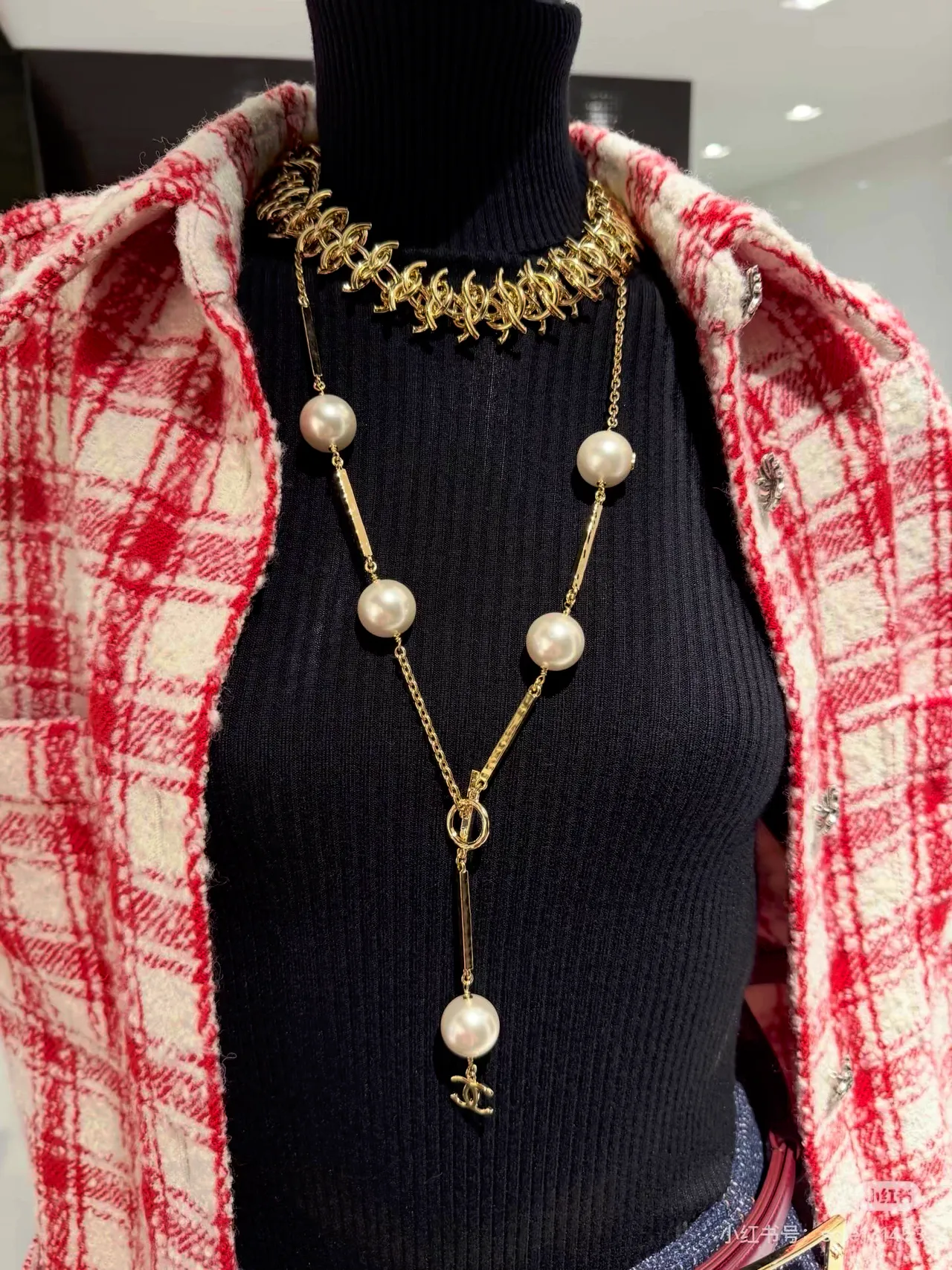 Chanel Collier Perles Lariat Or Blanc 8