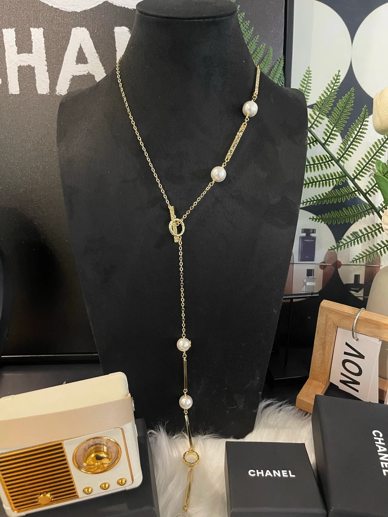 Chanel Collier Perles Lariat Or Blanc 12