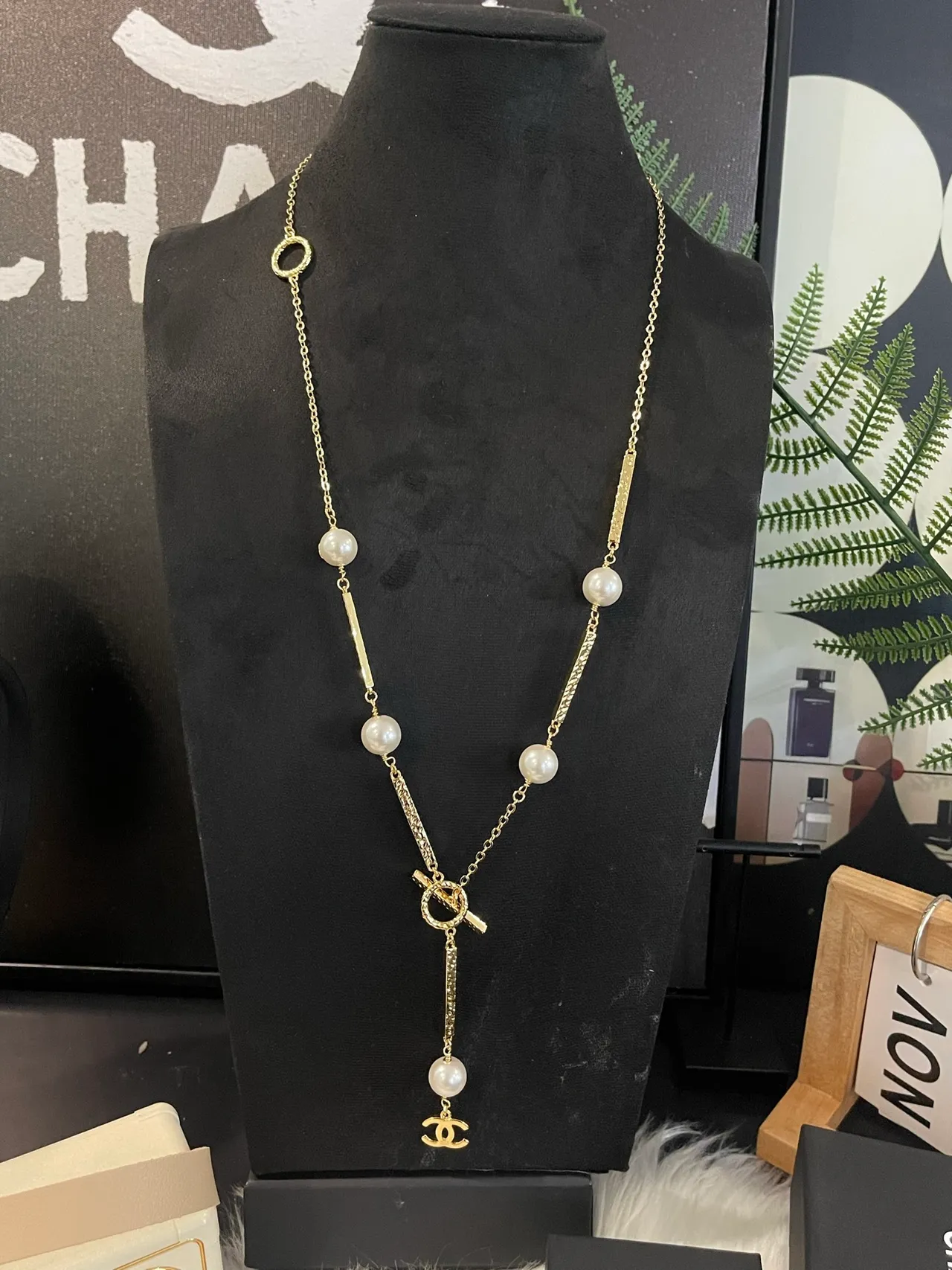 Chanel Collier Perles Lariat Or Blanc 13
