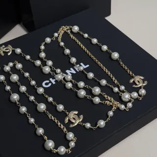 Chanel 珍珠项链 白金 标志吊坠项链