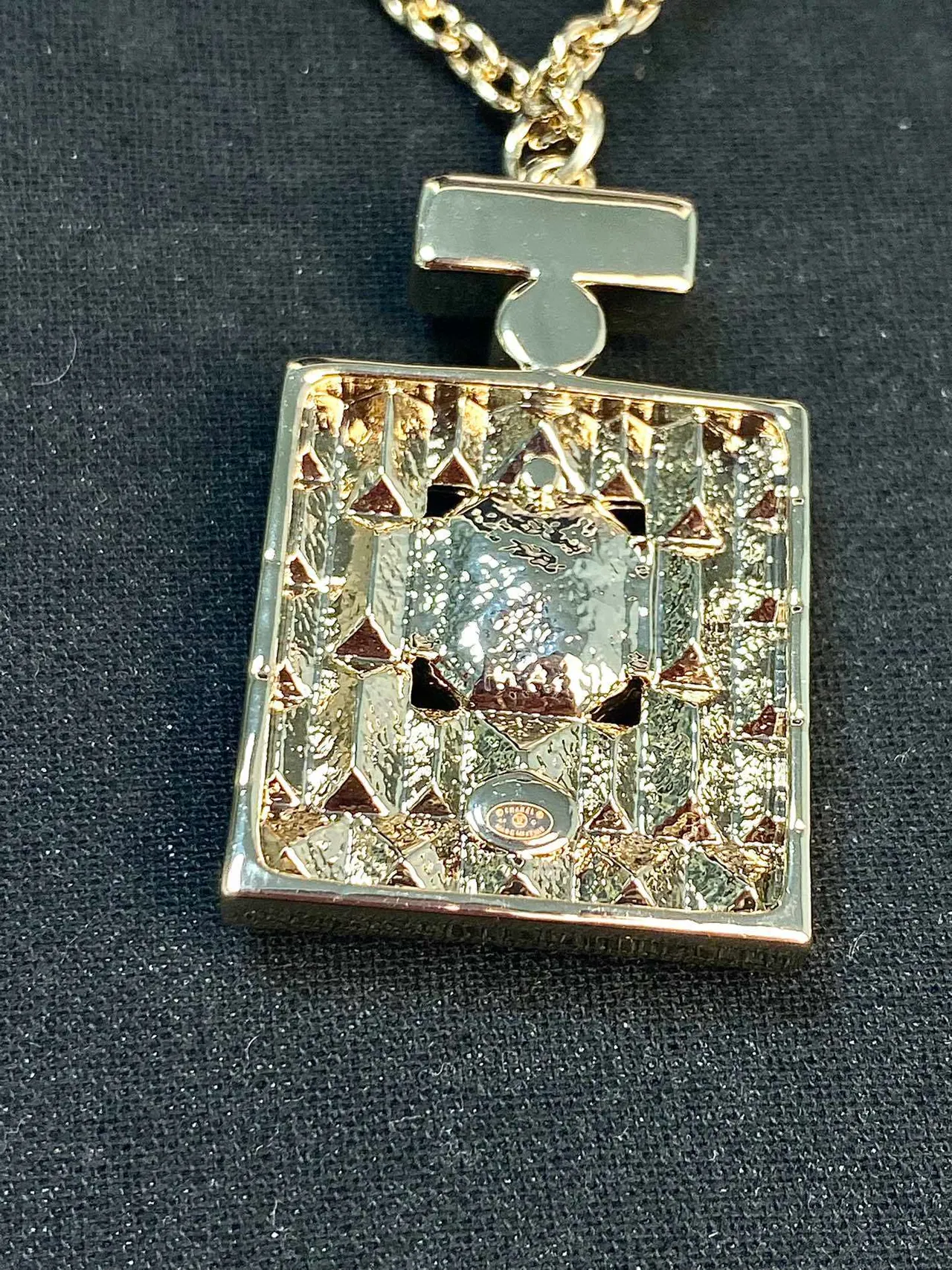 Chanel Perfume Bottle Pendant Gold Transparent Chain Crystal-Encrusted Square Necklace 8