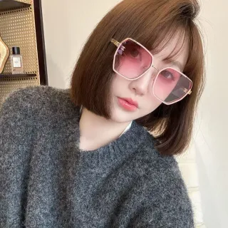 Chanel Pink Gold Oversized Geometric Frame Gradient Lenses Sunglasses