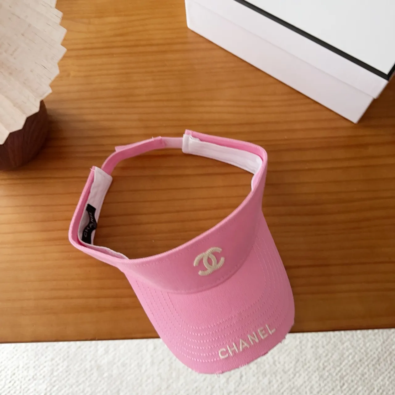 Chanel Pink White Embroidered Interlocking CC Logo Thread Lettering Baseball Cap 6