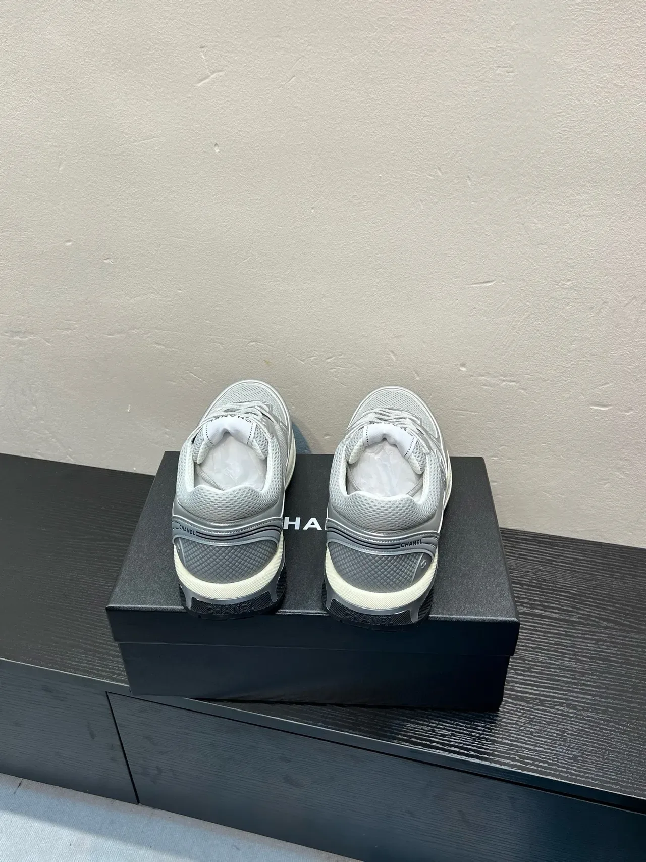 Chanel Silver White Metallic Mesh Embossed Interlocking CC Logo Lifestyle Sneakers 6