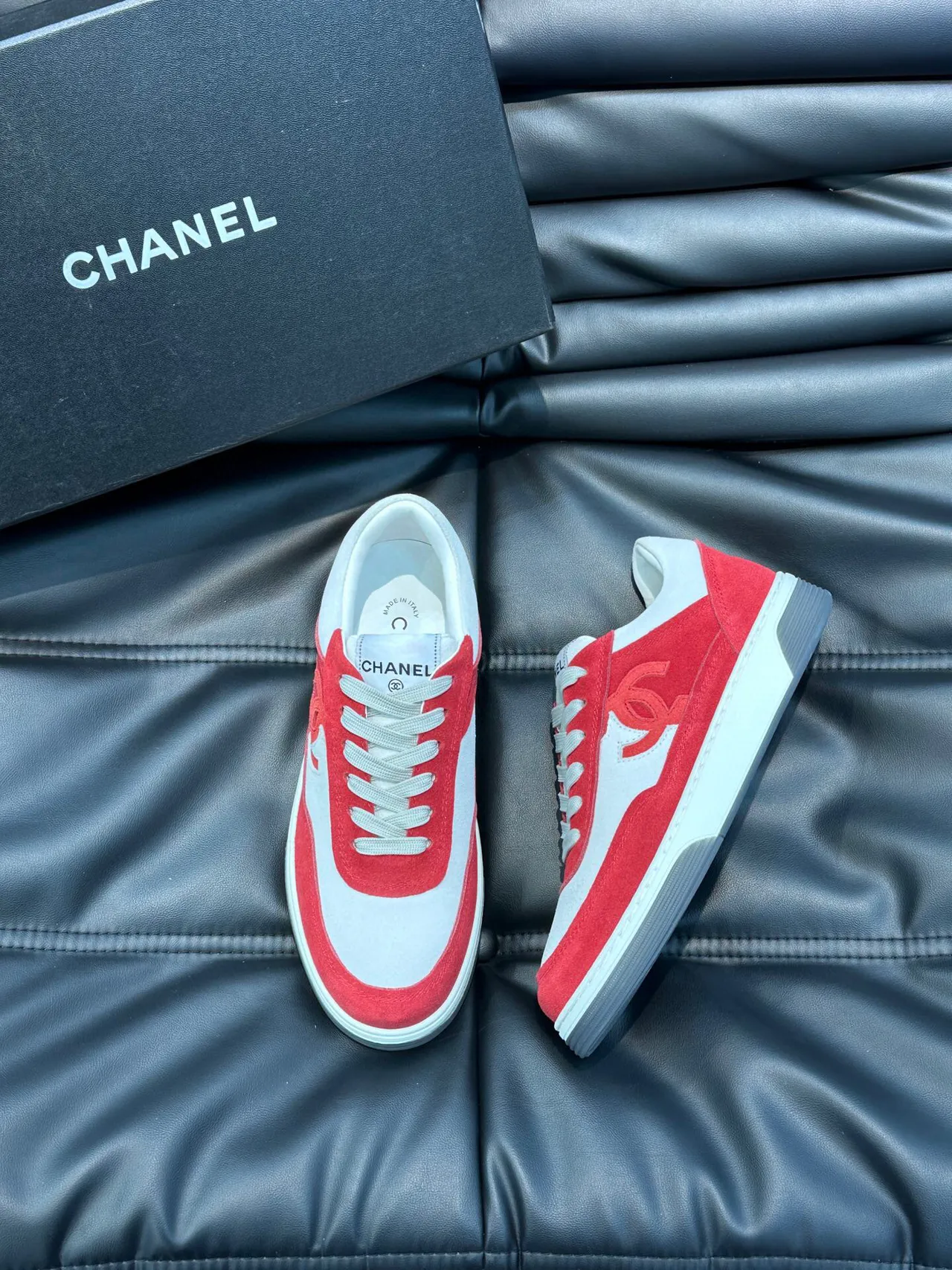 Chanel Sneaker Red and White Suede Leather Lifestyle Sneakers 3
