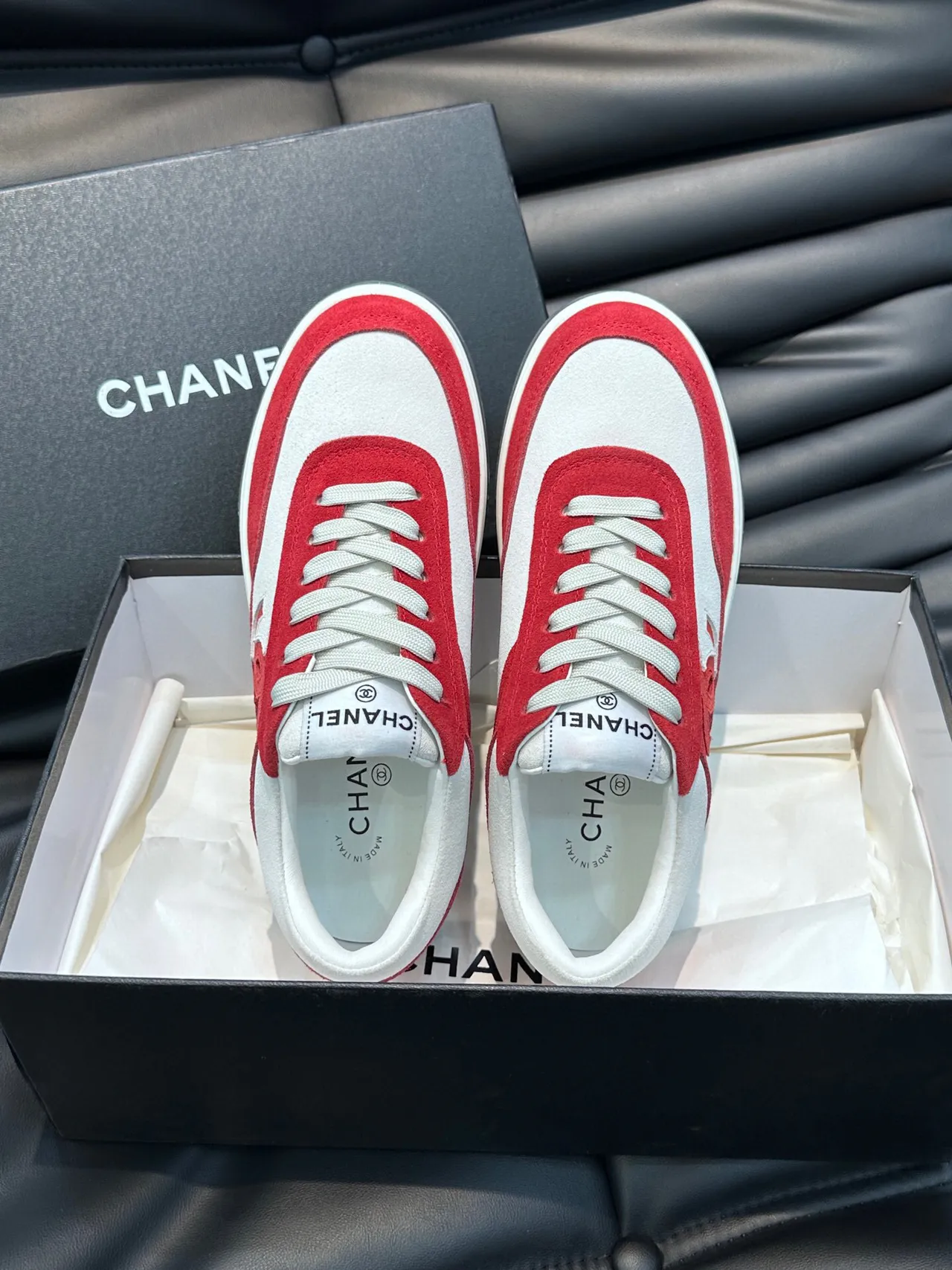 Chanel Sneaker Red and White Suede Leather Lifestyle Sneakers 4