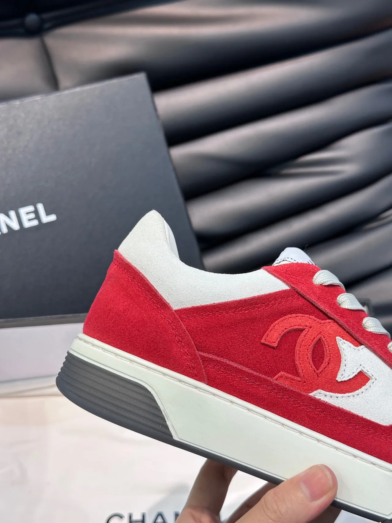 Chanel Sneaker Red and White Suede Leather Lifestyle Sneakers 7