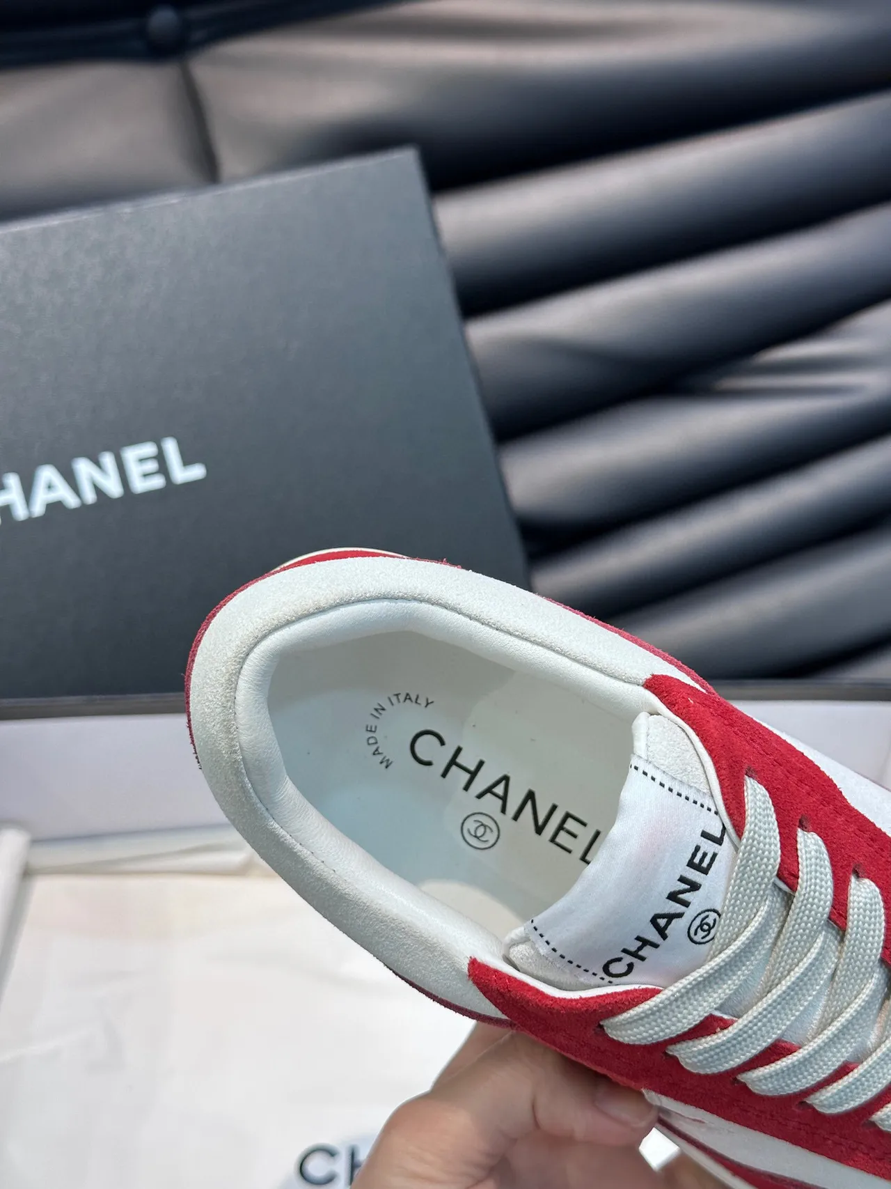 Chanel Sneaker Red and White Suede Leather Lifestyle Sneakers 8