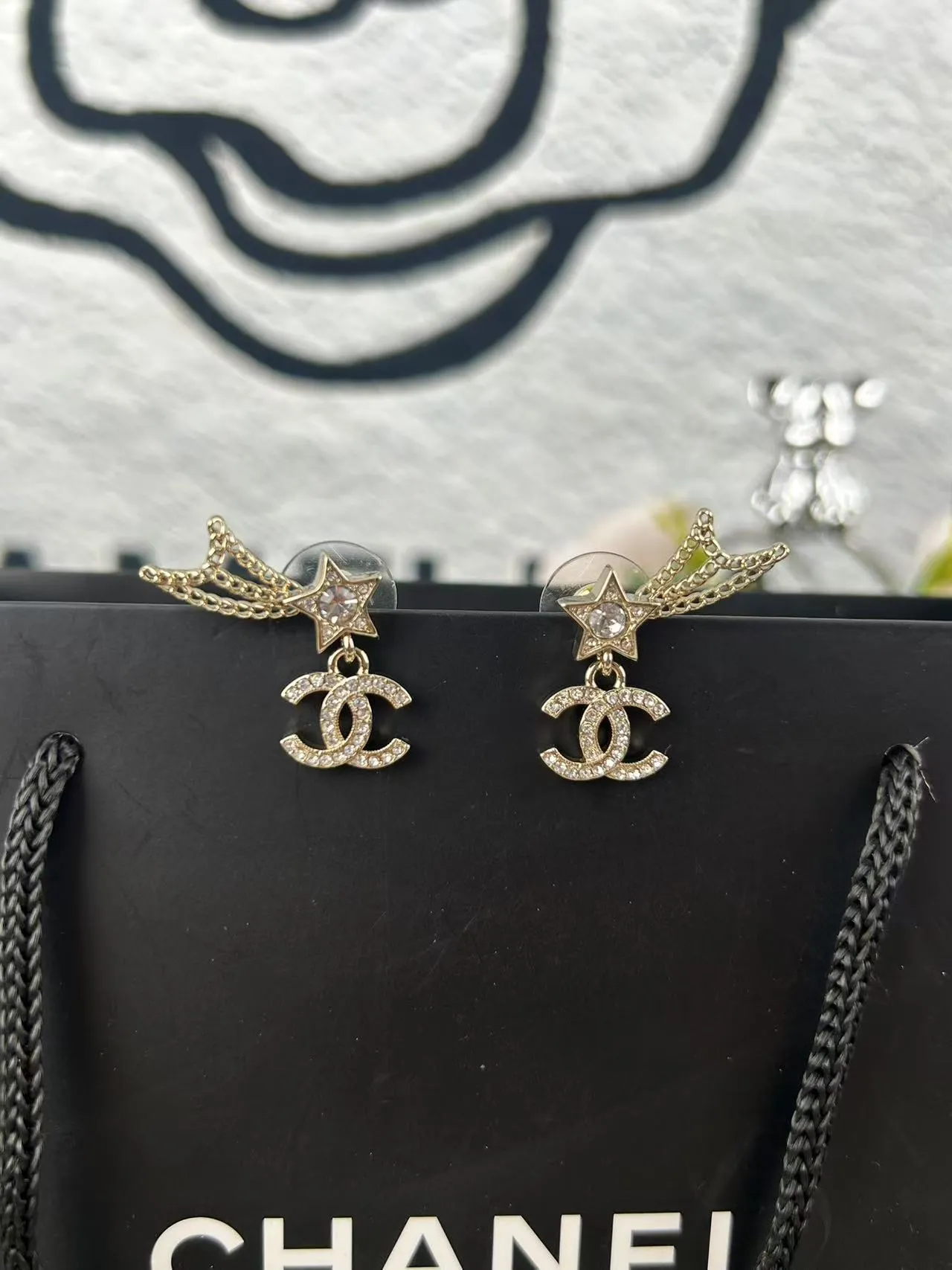 Chanel Star and CC Pavé-Crystal Gold-Tone Chain Dangle Earrings 5