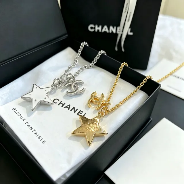 Chanel Star and CC Pendant Silver White Chain Dual-Charm Necklace 5