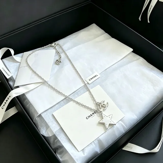 Chanel Star and CC Pendant Silver White Chain Dual-Charm Necklace 6