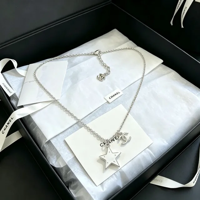 Chanel Star and CC Pendant Silver White Chain Dual-Charm Necklace 7