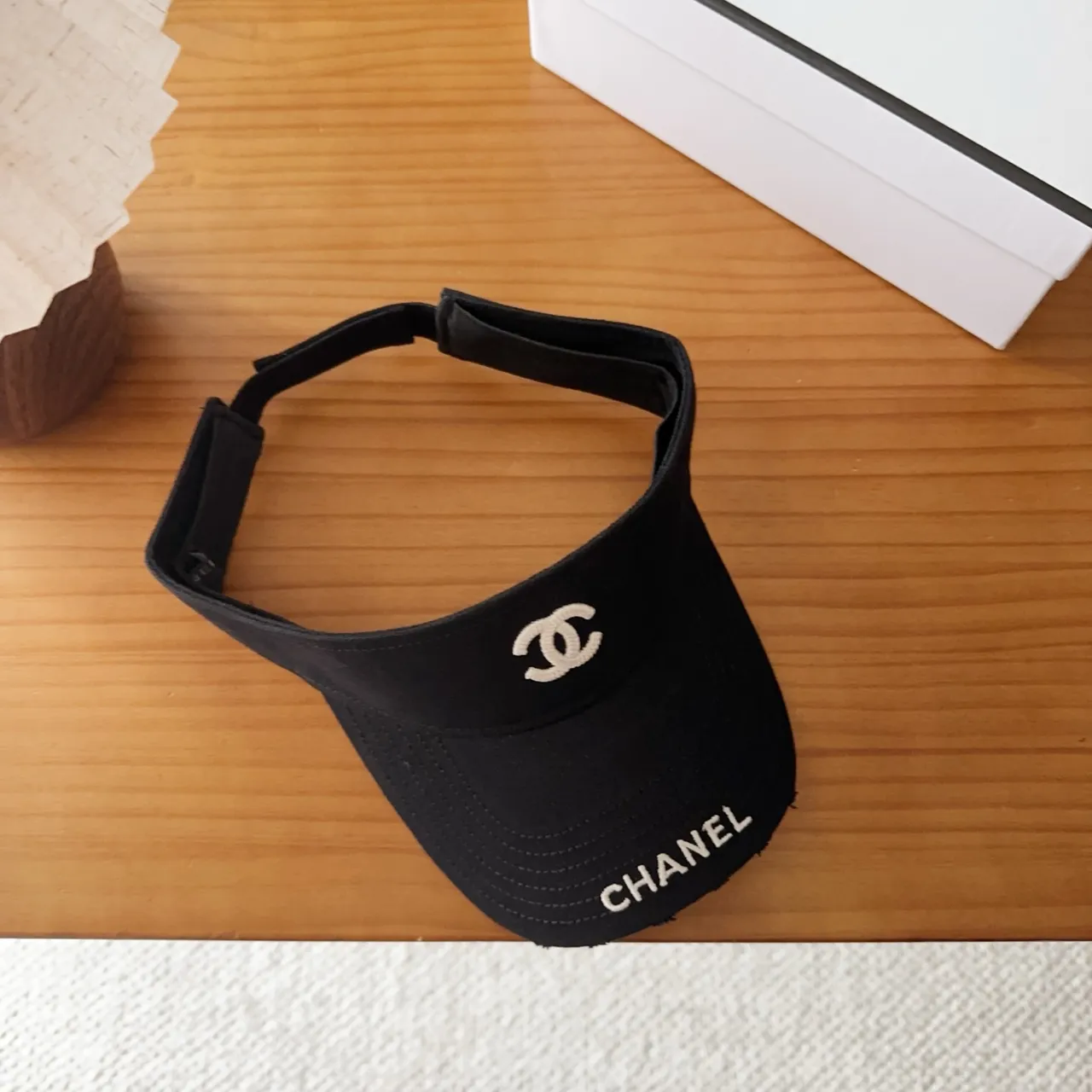 Chanel Visor Black White Embroidered Logo Silhouette Baseball Cap 2