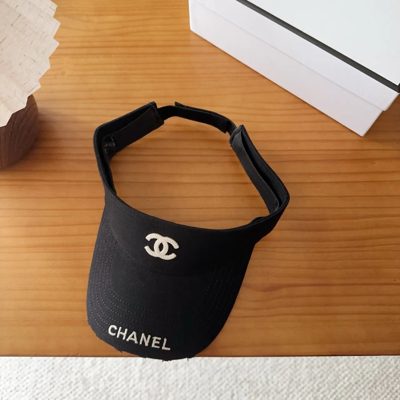 Chanel Visor Black White Embroidered Logo Silhouette Baseball Cap 3
