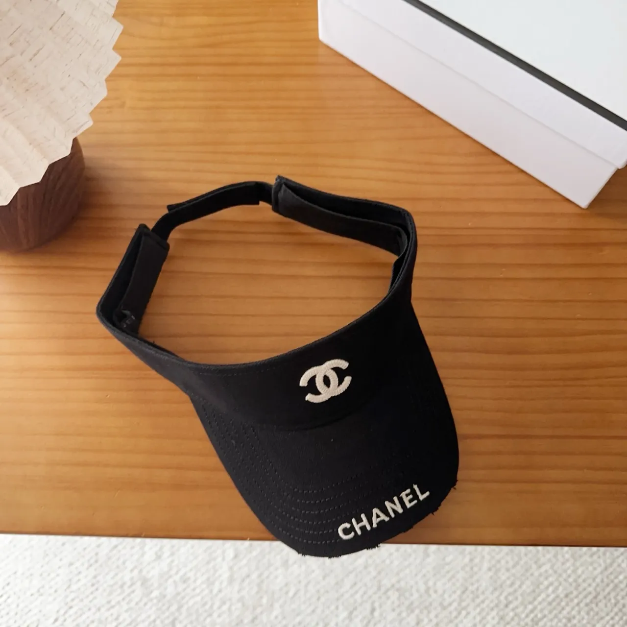 Chanel Visor Black White Embroidered Logo Silhouette Baseball Cap 5